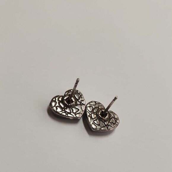 Sterling Silver Heart Stud Earrings - Picture 3 of 4
